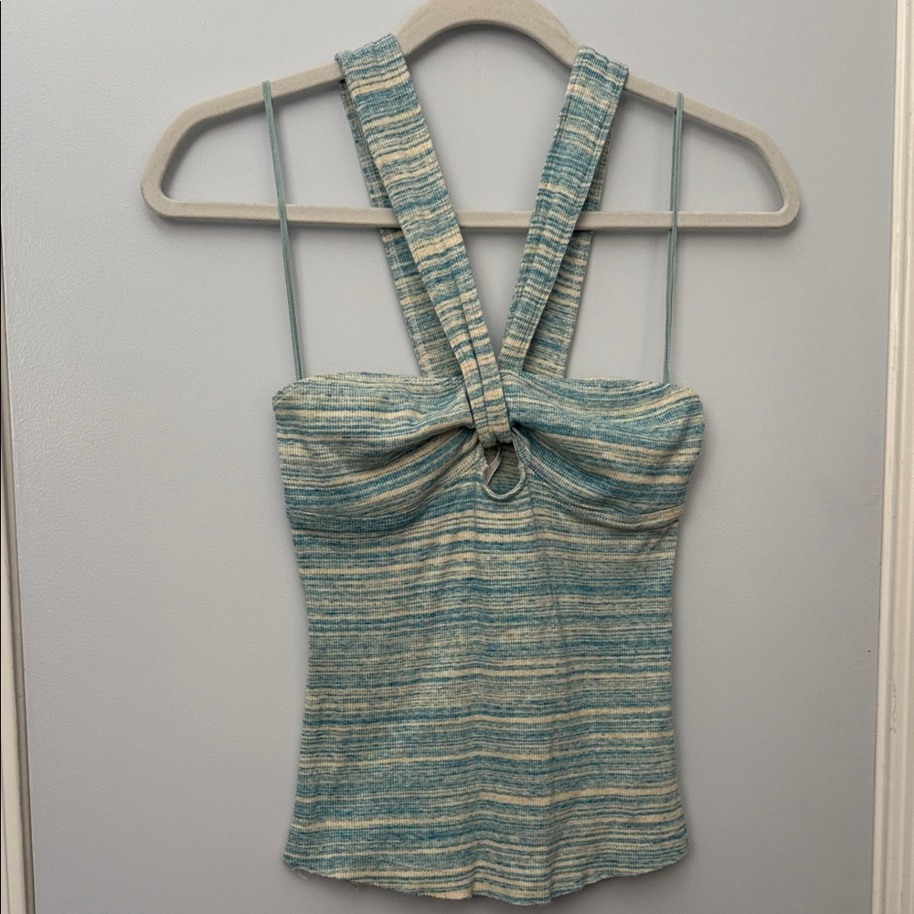 Free People Blue and Cream Striped Tank Top